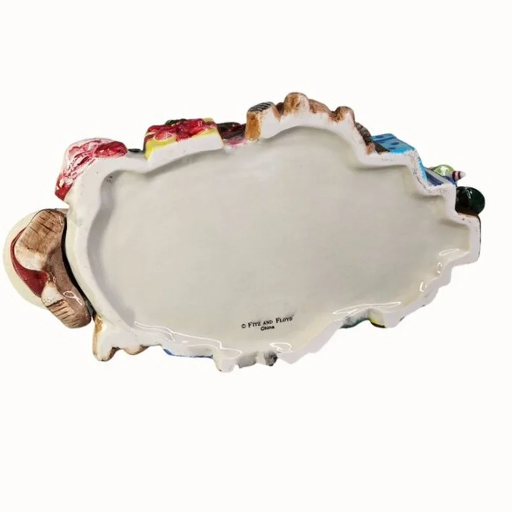 Fitz and Floyd Candy Dish Santa‎ Elf Christmas Ceramic Magic Kingdom Toys READ